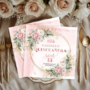 Rosafarbenes Blumen-Eukalyptus-Servietten für Quin Serviette