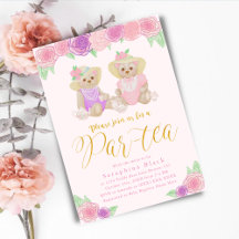 Rosafarbenes Blumen-Teddybär-Tee-Party-Baby-Shower