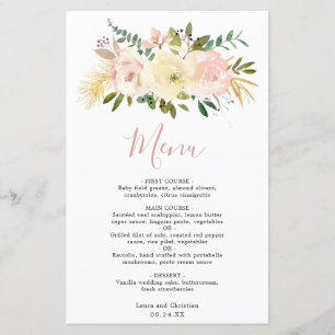 Rosafarbenes Blumenhochzeitsmenü Elegant