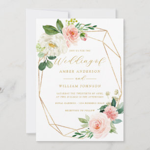 Rosafarbenes Blumenkranz-Hochzeit Einladung