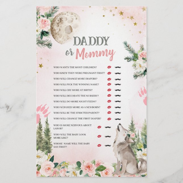 Rosafarbenes Blumenmond Wolf Daddy oder Mommy Spie (Vorderseite)