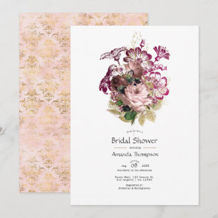 Rosafarbenes Burgunder Gold Shabby Florales Brautj Einladung