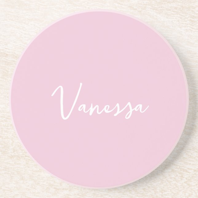 Rosafarbenes Champagner-Blush-Custom-Moderne-Schri Getränkeuntersetzer (Vorne)