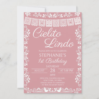 Rosafarbenes Cielito Lindo 1. Geburtstag Einladung