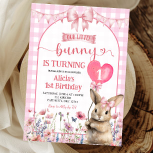 Rosafarbenes Coquette Kleiner Hase Florales Geburt Einladung