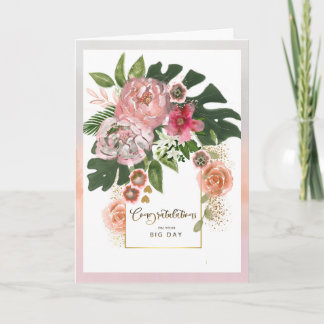 Rosafarbenes Florales & Goldenes Jubiläums-Gratula Feiertagskarte