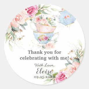 Rosafarbenes Florales Hochtee-Party-Baby-Brautgebu Runder Aufkleber
