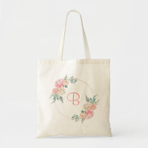 Rosafarbenes florales personalisiertes Monogramm-G Tragetasche
