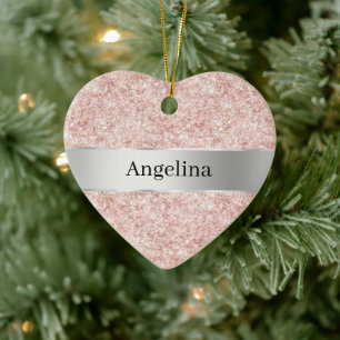 Rosafarbenes Glitter Funkeln Silbernes Band Weihna Keramik Ornament