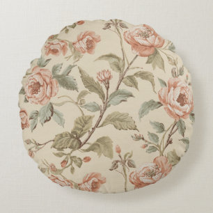 Rosafarbenes Grün Beige Shabby Chic Floral Rundes Kissen