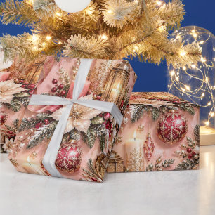 Rosafarbenes Kerzenlicht Weihnachten Geschenkpapier