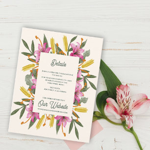 Rosafarbenes Lilien-Botanik-Hochzeitsinformationsb Begleitkarte