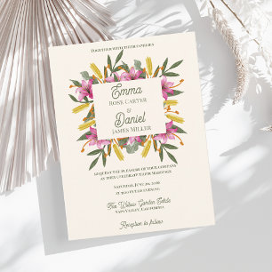 Rosafarbenes Lilien-Hochzeit - Romantische Botanis Einladungspostkarte