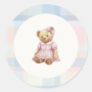 Rosafarbenes Mädchen-Teddybär-Aufkleber Runder Aufkleber