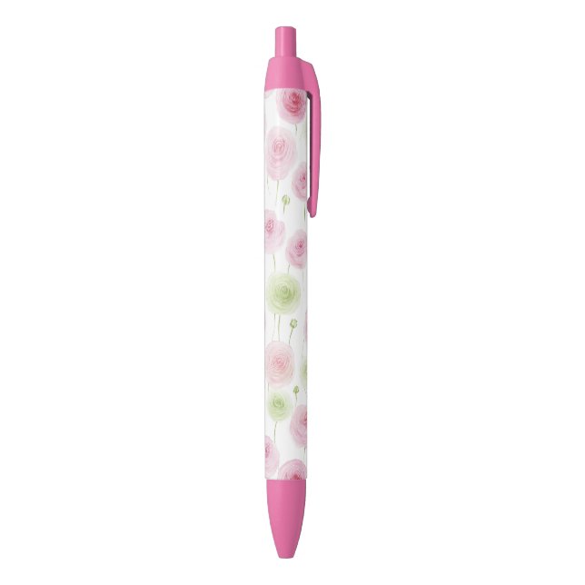 Rosafarbenes Mint Blumenranunkel Kugelschreiber (Unterseite (Vertikal))