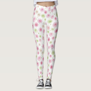 Rosafarbenes Mint Blumenranunkel Leggings