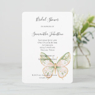 Rosafarbenes Mintgrünes Gold Schmetterling Brautpa Einladung
