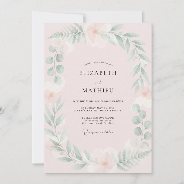 Rosafarbenes Minzblatt-Hochzeit Einladung (Vorderseite)