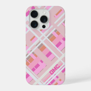 Rosafarbenes Monogramm-Karo-Mädchenhaft Magenta-We iPhone 15 Pro Hülle