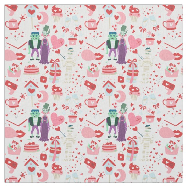 rosafarbenes Monster Valentinsbraut Frankenstein M Stoff (Muster)