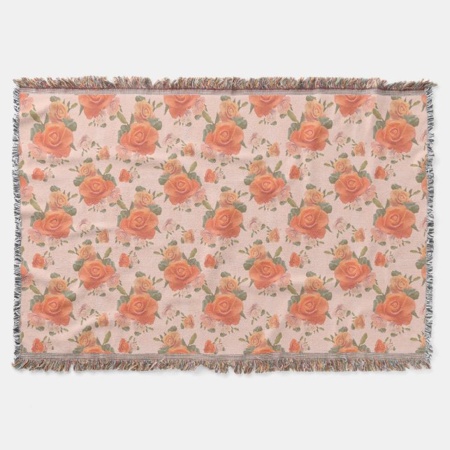 rosafarbenes orange Blumenmuster Hochzeit Frühling Decke (Vorderseite)