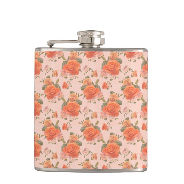 rosafarbenes orange Blumenmuster Hochzeit Frühling Flachmann (Vorderseite)