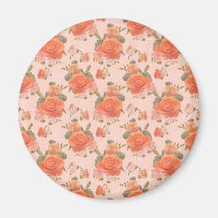 rosafarbenes orange Blumenmuster Hochzeit Frühling Magnet