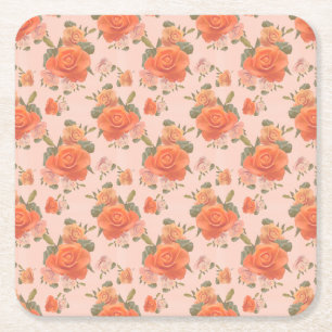 rosafarbenes orange Blumenmuster Hochzeit Frühling Rechteckiger Pappuntersetzer
