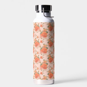rosafarbenes orange Blumenmuster Hochzeit Frühling Trinkflasche