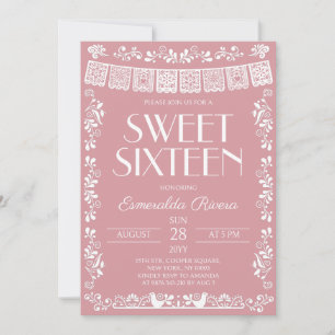 Rosafarbenes Papierblumen Sweet Sixteen Geburtstag Einladung