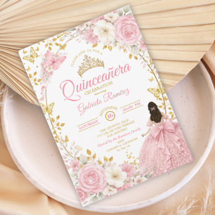 Rosafarbenes Quinceañera-Einladung mit goldenem Sc Einladung