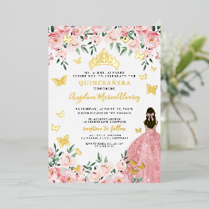 Rosafarbenes Quinceanera Gold Folieneinladung