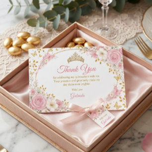 Rosafarbenes Quinceañera Goldener Schmetterling  Dankeskarte
