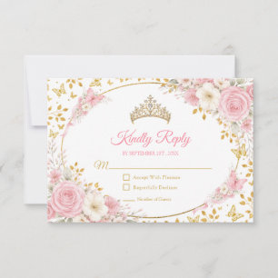 Rosafarbenes Quinceañera Goldener Schmetterling RSVP Karte