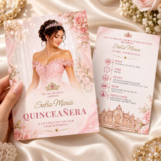 Rosafarbenes Quinceañera-Prinzessin 15. Geburtstag Einladung