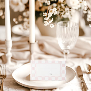 Rosafarbenes Schachbrettmuster-Hochzeit Platzkarte