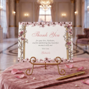 Rosafarbenes Silber-Tiara-Blumen-Quinceañera Dankeskarte
