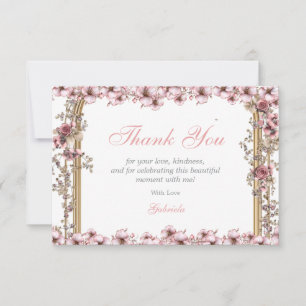 Rosafarbenes Silber-Tiara-Blumen-Quinceañera Dankeskarte