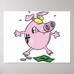 Rosafarbenes Sparschwein mit Geld Poster
