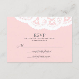 Rosafarbenes Spitzen-Doily Hochzeits-RSVP RSVP Karte