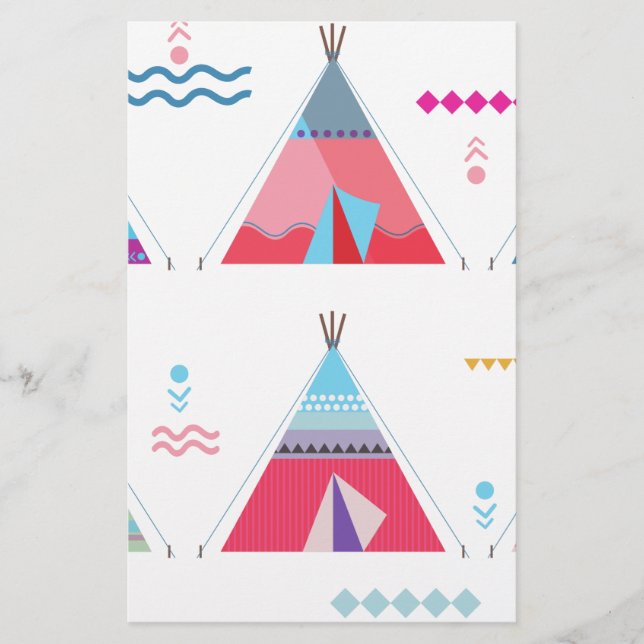 rosafarbenes Tipi Briefpapier (Vorderseite)