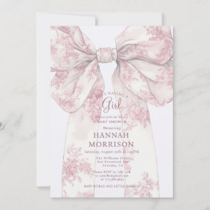 Rosafarbenes Toile-Schleifen-Baby-Shower-Mädchen Einladung
