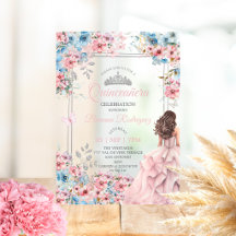 Rosafarbenes und Blau Silbernes Florales Quinceañe