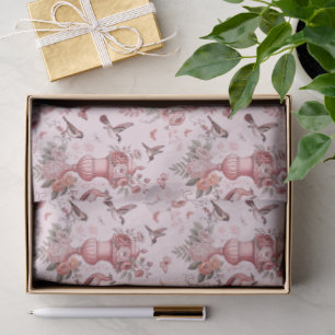 Rosafarbenes und weißes Chinoiserie-Decoupage-Must Seidenpapier