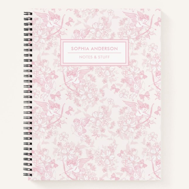 Rosafarbenes Whimsical Cupid & Kirschblüten  Notizbuch (Vorderseite)