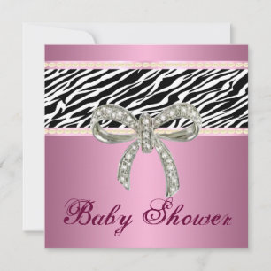 Rosafarbenes Zebra-Diamant-Bogen-Baby-Shower-Einla Einladung