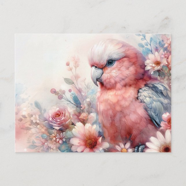 Rosakakadu Galah Blumen-Aquarell Postkarte (Vorderseite)