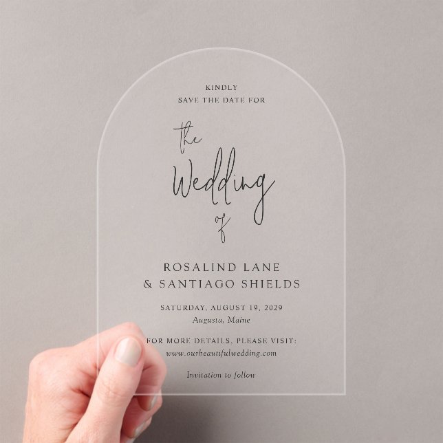 Rosalind Modern Elegante Hochzeit Save the Date Acryleinladungen (Insitu (Handheld))