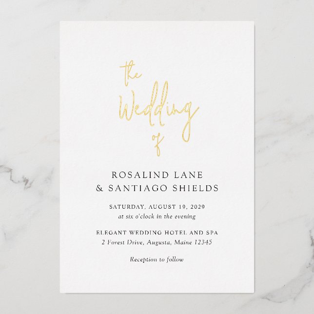 Rosalind Moderne Typografie Elegante Hochzeit Folieneinladung (Vorderseite)