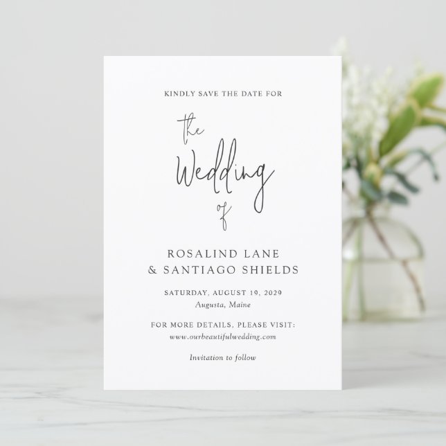 Rosalind Moderne Typografie Elegante Hochzeit Save The Date (Stehend Vorderseite)